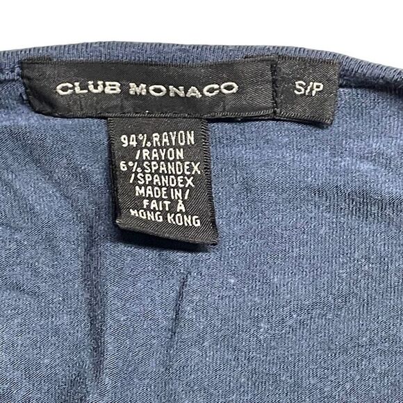 Club Monaco Sunfaded Indigo Cinched Tied Shoulder Top - Picture 3 of 5